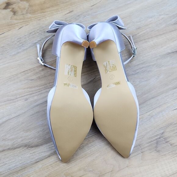 🩵NWOB Silver Satin Bow Strappy Heels Size 8 - Picture 12 of 13